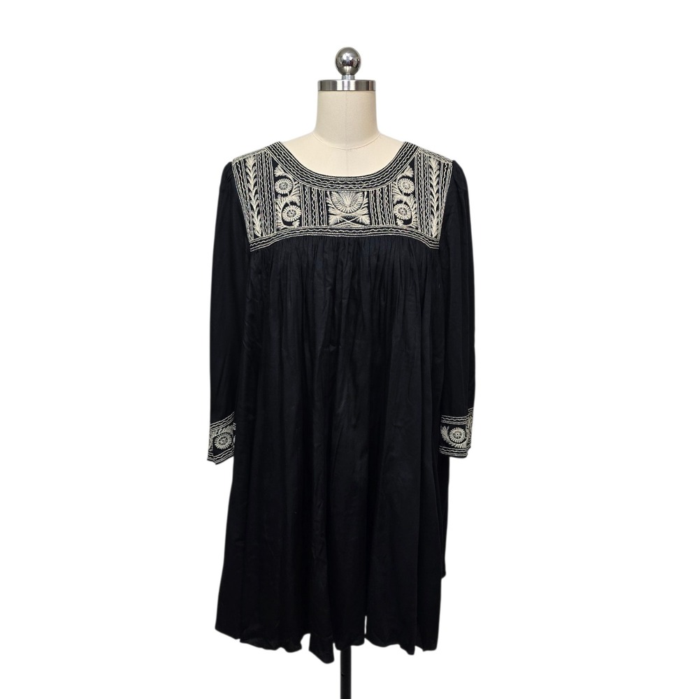 Joie Black Embroidered‎ Long Sleeve Babydoll Mini Dress Womens Size Medium